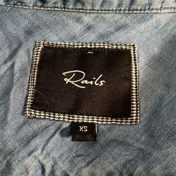 Rails XSmall Blue Chambray & soft Plaid Long Sleeve Shirt - Picture 3 of 10